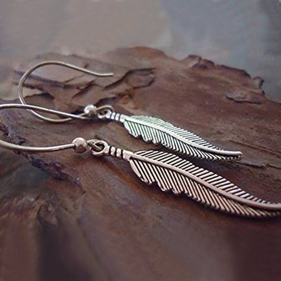 🍁UNVN1246Vintage 925 SilverPlated Leaf Long DropDangle Retro Earrings,UNVN12469 - Picture 2 of 3